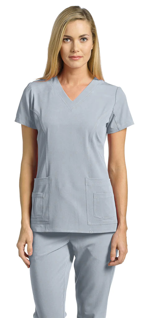 Haut d'uniforme White Cross pour femme col en V à poches superposées #659