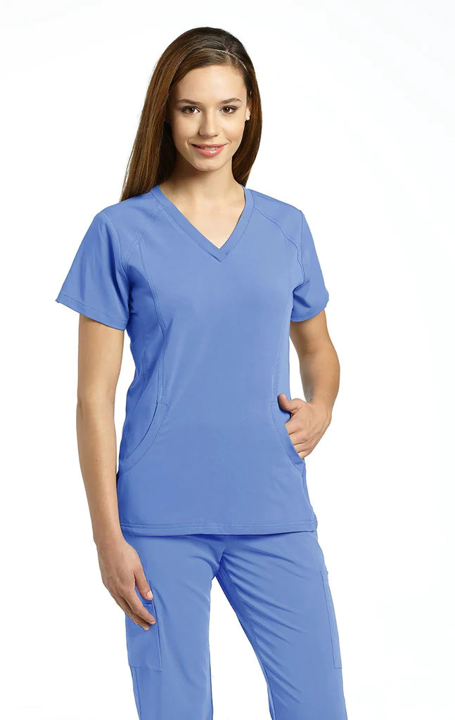 Haut d'uniforme White Cross pour femme col en V à bandes latérales #798