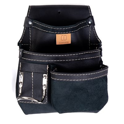 Sac à outils et à clous en cuir noir, 3 poches avec porte-marteau - DM-353