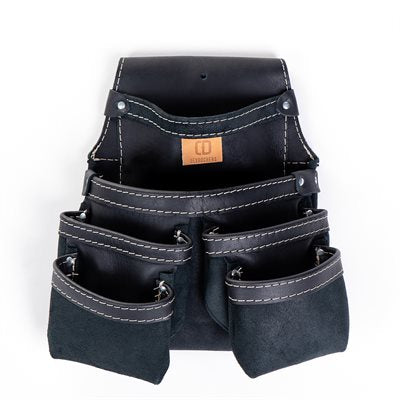 SAC À OUTILS ET À CLOUS EN CUIR NOIR, 6 POCHES
