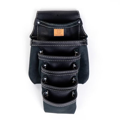 SAC À OUTILS ET À CLOUS EN CUIR NOIR, 6 POCHES