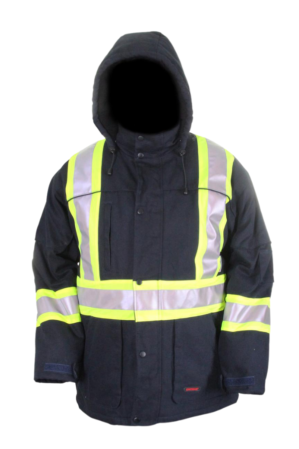 Lined duck coat, reflective bands 150305