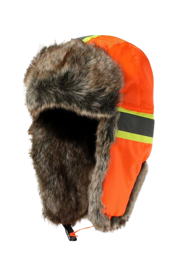 ORANGE OR BLACK FUR HAT WITH STRIPS HIV 10/4 JOB