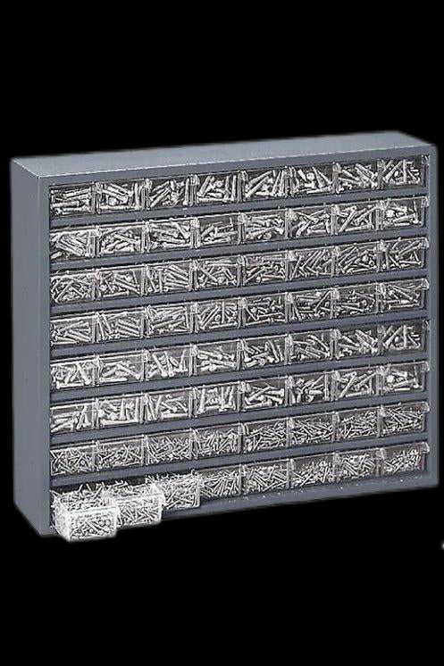 Casiers à tiroirs robustes, 64 tiroirs, 25 1/2" la x 6 1/2" p x 21 3/4" h, Gris CA899