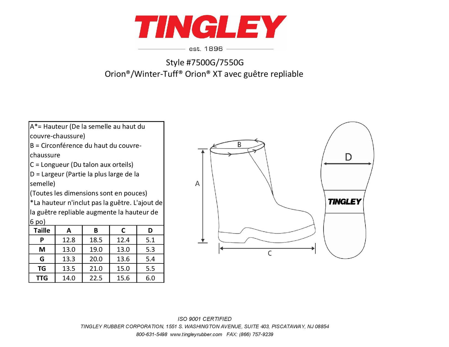 Couvre-bottes Winter-Tuff Orion XT Ice Traction avec guêtre 7550G