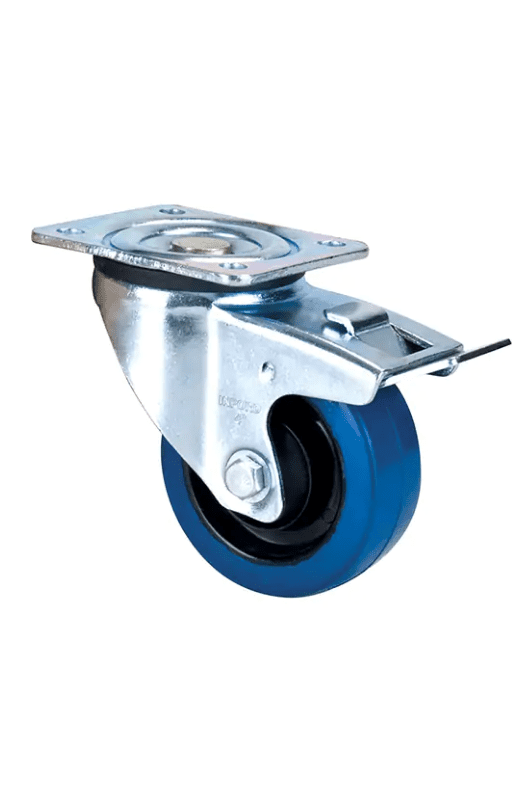 Roulette bleue, Pivotant avec frein, 4" (101,6 mm), Caoutchouc, 350 lb ML342