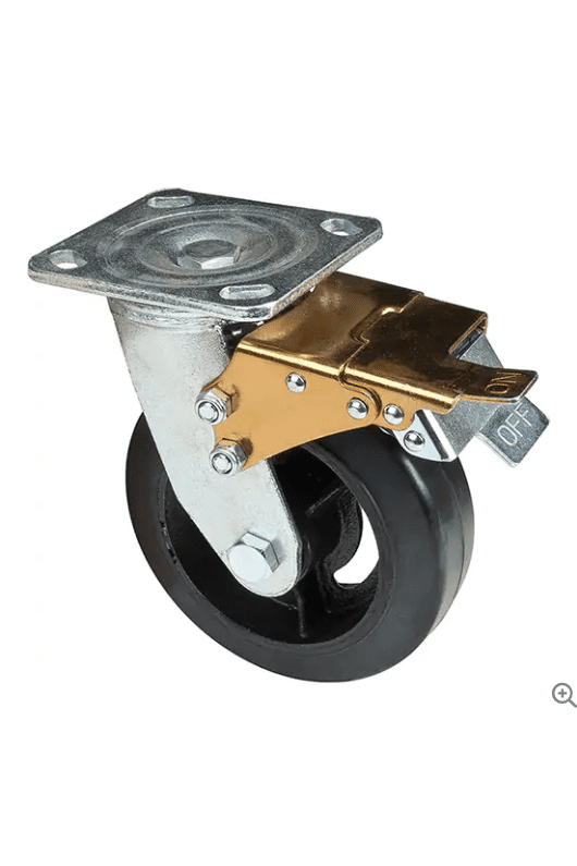 Roulette moulé, Pivotant avec frein, 6" (152,4 mm), Caoutchouc, 500 lb ML851