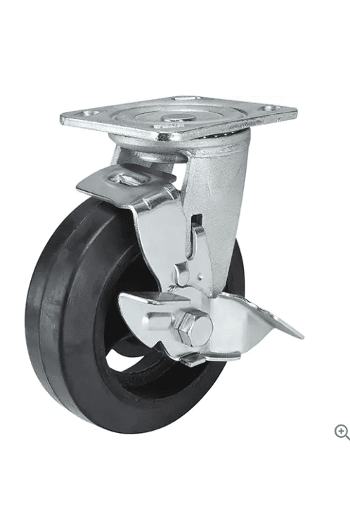 Roulette moulé, Pivotant avec frein, 6" (152,4 mm), Caoutchouc, 500 lb MN451