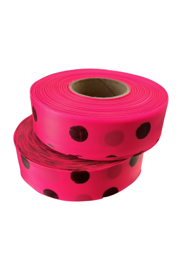 RUBAN HIVER ROSE POIS NOIR