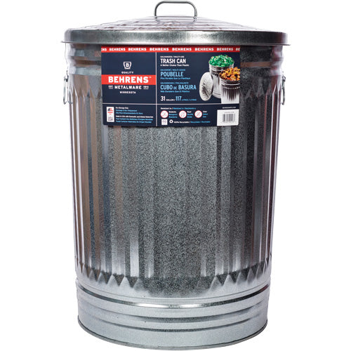 Poubelle avec couvercle, Acier galvanisé, 31 gal. US JP598