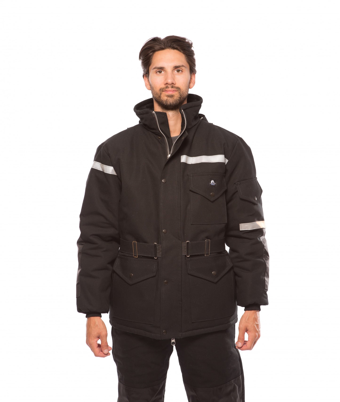 MANTEAU POLAIRE PLUS EN DUCK NOIR AVEC BANDE GRISE MN2550