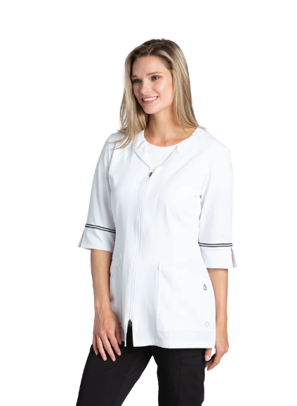 White Cross Smock with Two-Way Zipper for Women #2814