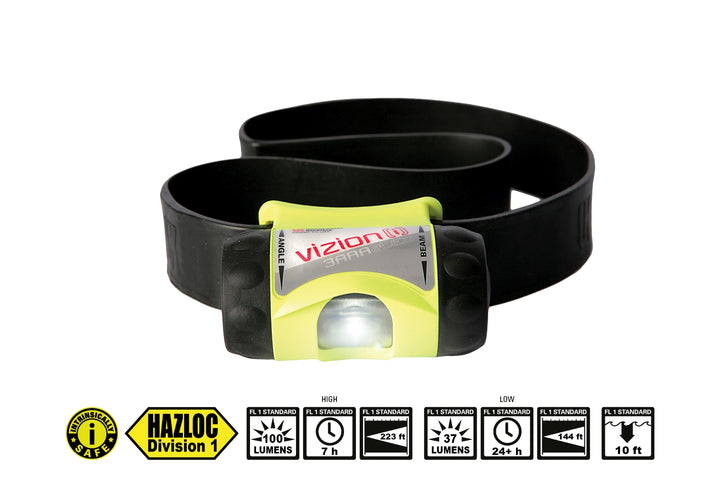 LAMPE FRONTALE VIZION 1 BANDEAU EN CAOUTCHOUC JAUNE HI-VIZ    17007