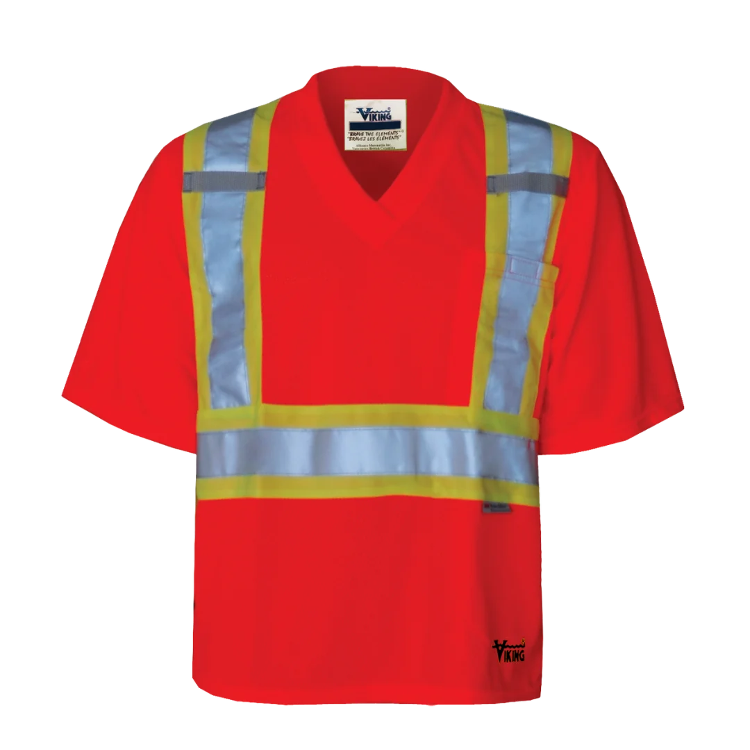 T-SHIRT V-NECK M/C B/RFL, VIKING ORANGE  6005-O