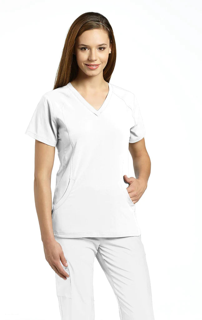 White Cross Women's V-Neck Uniform Top with Side Stripes #798