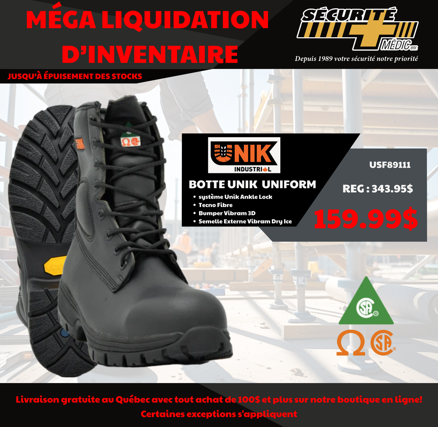 BOTTE UNIK UNIFORM TECHNO FIBRE NOIR   USF89111