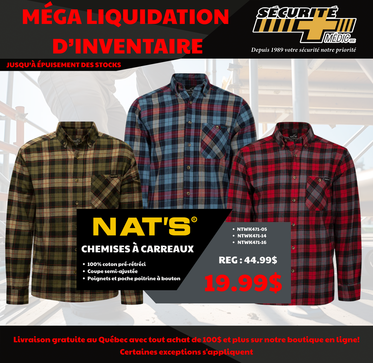 CHEMISE NATS EN FLANELLE BLEU GR:XL