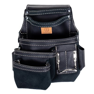 Black Leather Tool and Nail Bag, 4 Pockets with Complete Accessories - DM-354-CN