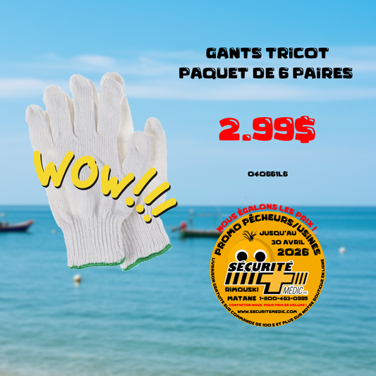 GANT BLANC POLYESTERE/COTON 6 PAIRES/PQT GR:L