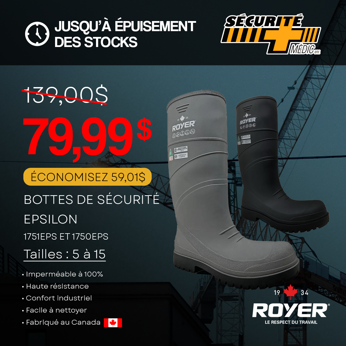 BOTTE ROYER THERMOPLASTIQUE CSA NOIR    1750EPS-NOIR, 1751EPS-GRIS
