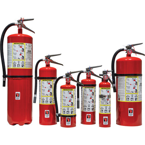 ABC fire extinguisher with support for vehicle or home