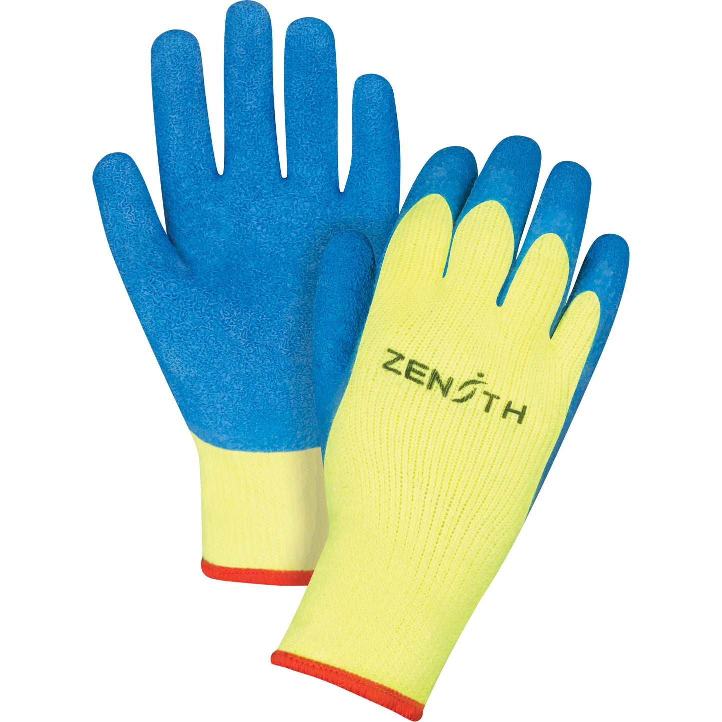 High visibility gloves lined with acrylic &amp; rubber coated ZENITH terry cloth cover