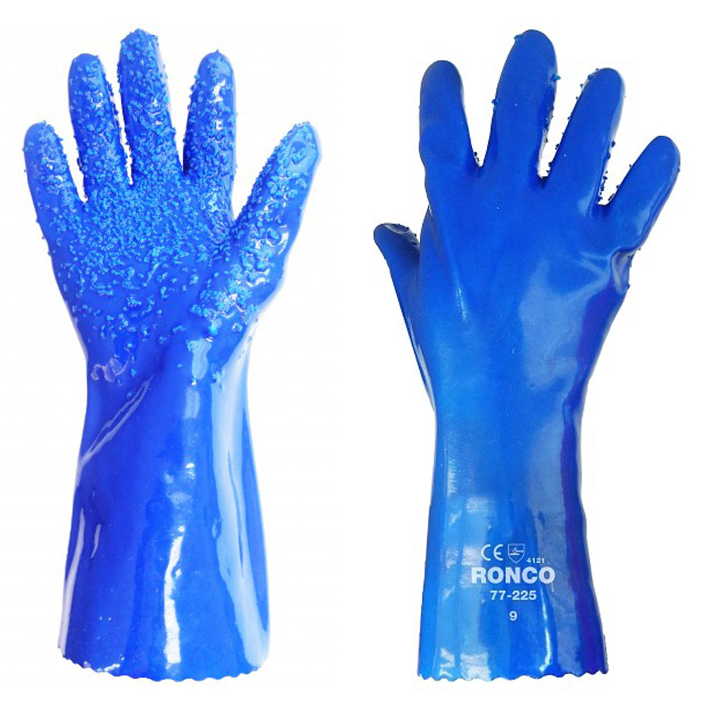 BLUE PVC FISHING GLOVE WITH GRIP 77-225 