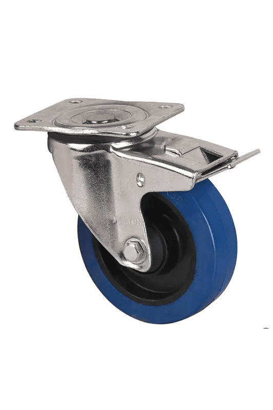 Roulette bleue, Pivotant avec frein, 5" (127 mm), Caoutchouc, 400 lb ML345