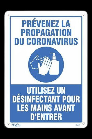 Enseigne « Prévenez le Coronavirus, utilisez un désinfectant pour les mains »