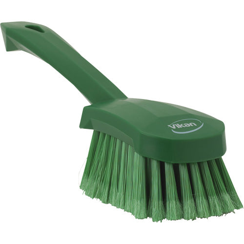 Scrubbing Brush with Short Handle, Soft Bristles, 10" Length, Green JO445 